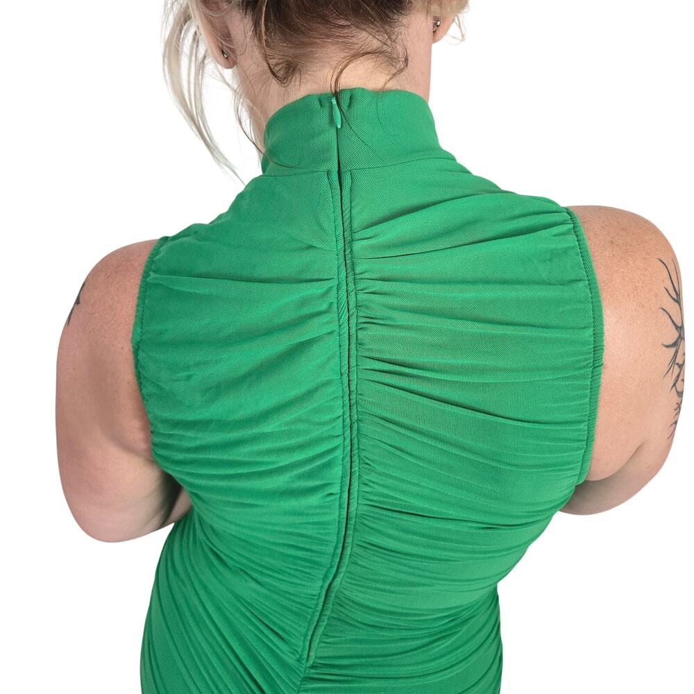 Large Green Sexy Bodycon High Neck Sleeveless Ruched Midi Dress [TF021-Green-L] - Picture 5 of 6